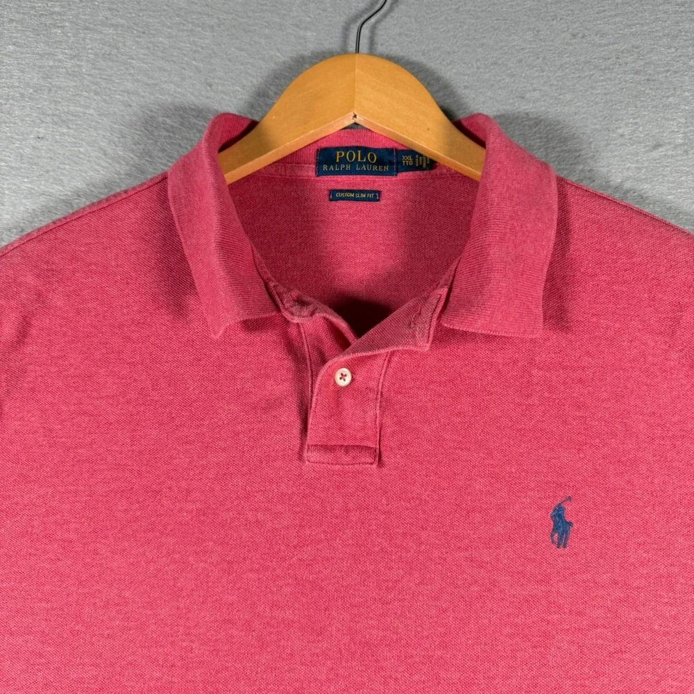Polo Ralph Lauren Mens XXL Custom Slim Fit Short Sleeve Polo Shirt‎ Pink Preppy
